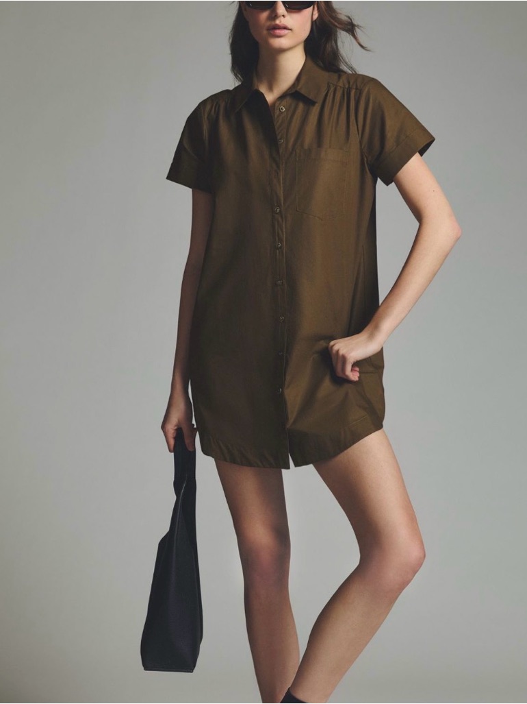 Anthropologie Maeve The Francie Mini Buttondown Shirt Dress Tunic Moss Size Xs